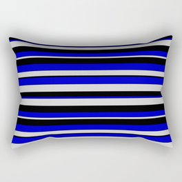 [ Thumbnail: Blue, Light Gray & Black Colored Striped Pattern Rectangular Pillow ]