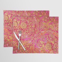 Hot Pink and Gold Baroque Floral Pattern Placemat