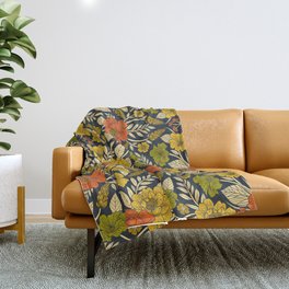 Modern Floral Pattern in Orange, Yellow, Green & Navy Throw Blanket