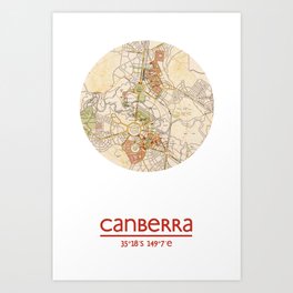 CANBERRA AUSTRALIA - city poster - city map poster print Art Print