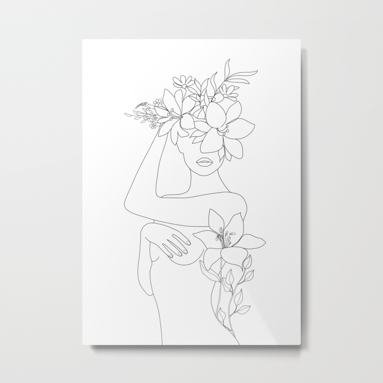 Minimal Line Art Woman With Flowers Vi Metal Print By Nadja1 Society6,Tiger Line Drawing Womens Unique Lion Tattoo