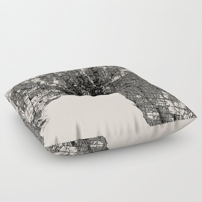Melbourne - Australia - City Map Black and White Floor Pillow