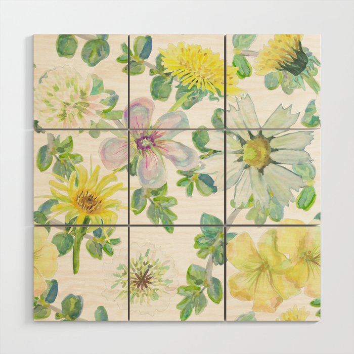 Spring Floral Mix on white Wood Wall Art