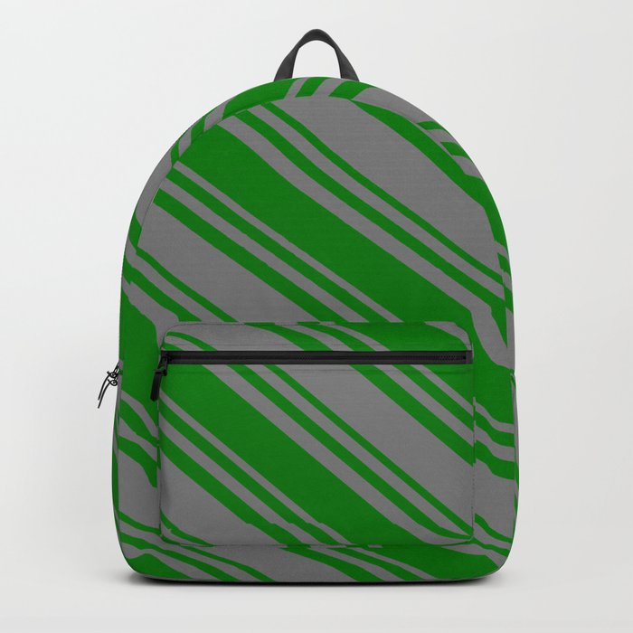 Green & Gray Colored Stripes Pattern Backpack
