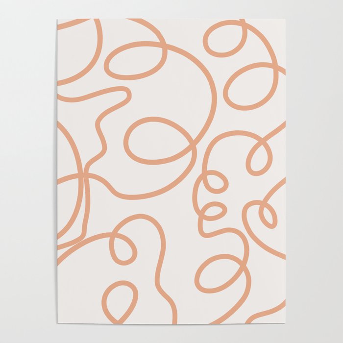 Abstract Print Mid Century Modern Brush Strokes Lines Shapes Boho Earth Tones Beige Terracotta Decor Poster