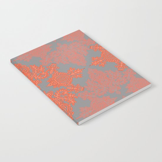 Burnt Orange, Coral & Grey doodle pattern Notebook