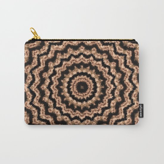 Kaleidoscope Beige Circular Pattern on Black Carry-All Pouch