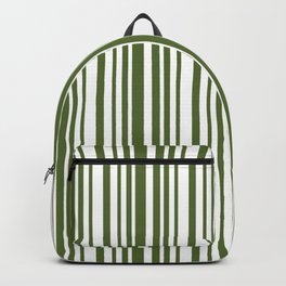 [ Thumbnail: Dark Olive Green & White Colored Stripes Pattern Backpack ]