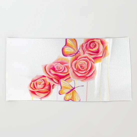 Butterflies and Roses Beach Towel