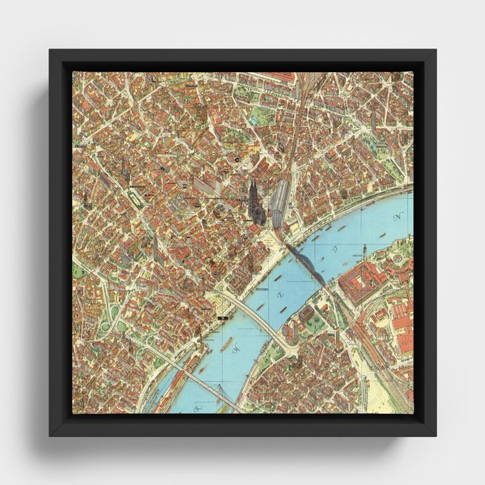 Vintage Map of Koeln, Germany Framed Canvas