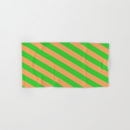 [ Thumbnail: Brown & Lime Green Colored Lines/Stripes Pattern Hand & Bath Towel ]