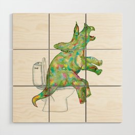  Triceratops in the bathroom dinosaur painting watercolour Wood Wall Art