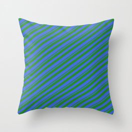 [ Thumbnail: Forest Green & Royal Blue Colored Lined Pattern Throw Pillow ]