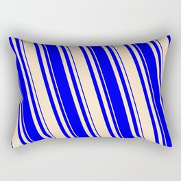 [ Thumbnail: Bisque & Blue Colored Lined Pattern Rectangular Pillow ]