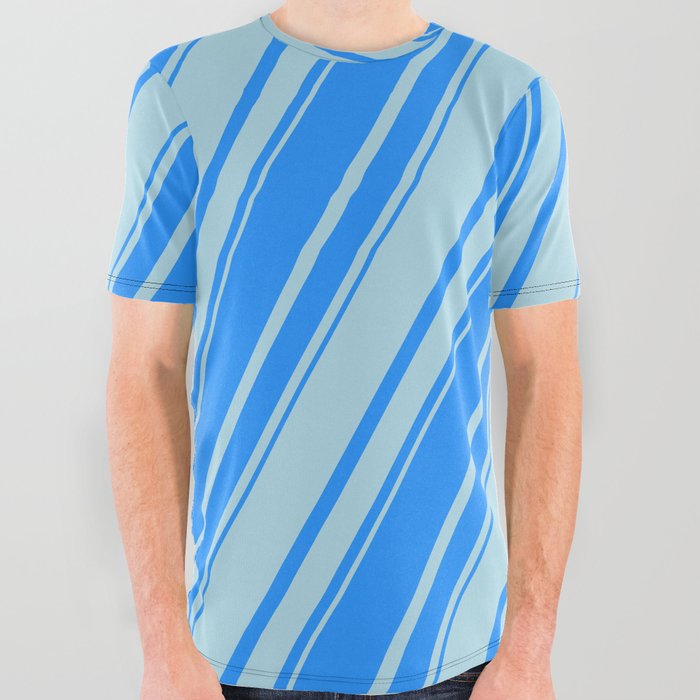 Blue & Light Blue Colored Lines/Stripes Pattern All Over Graphic Tee