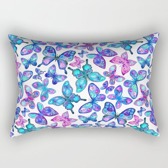 Watercolor Fruit Patterned Butterflies - aqua and sapphire Rectangular Pillow