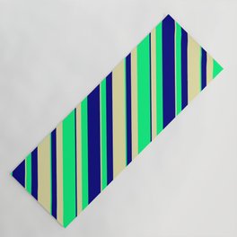 [ Thumbnail: Pale Goldenrod, Green, and Blue Colored Stripes/Lines Pattern Yoga Mat ]