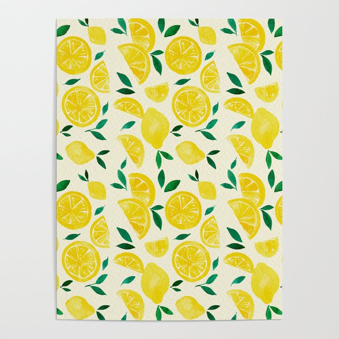 Watercolor lemons - yelllow and green Poster