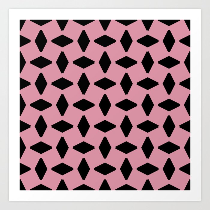 Black Geometric Retro Shapes on Blush Pink Art Print