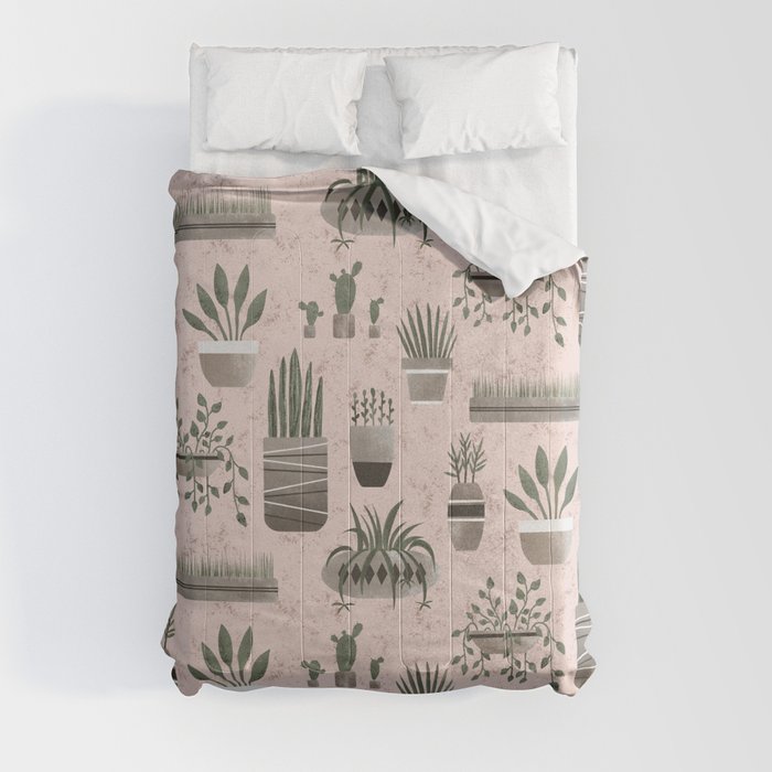 Zen Plants Pink Pattern Comforter