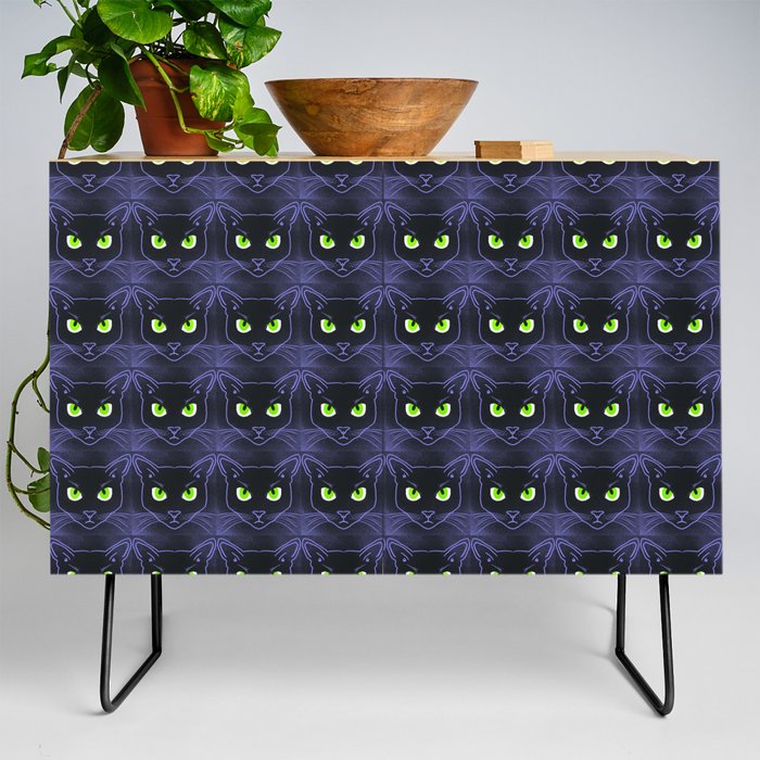 Modern Black Cats Periwinkle Outline Credenza