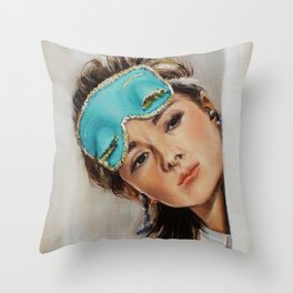Audrey Hepburn Tiffany mask Throw Pillow