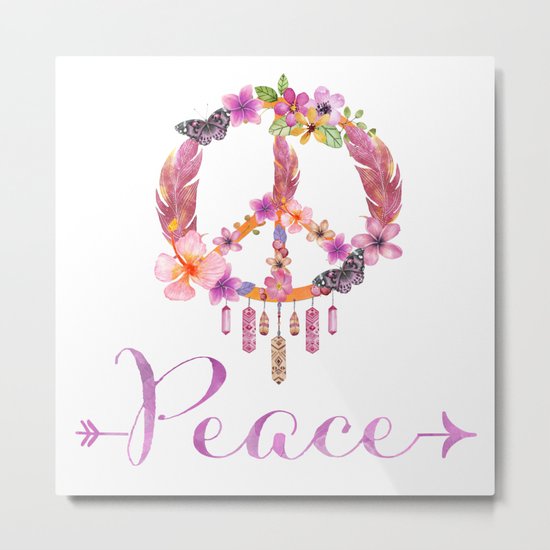 Peace Symbol Flower Power 70s Art Metal Print
