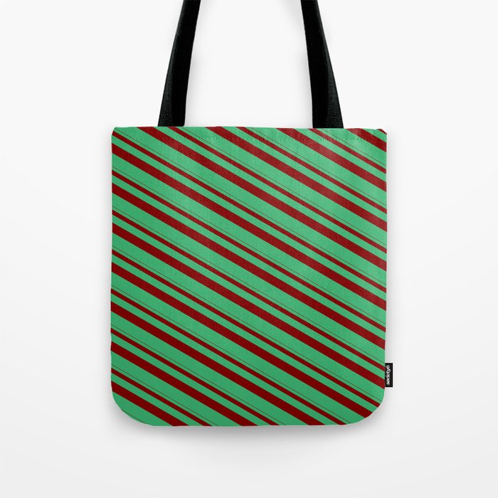 Maroon & Sea Green Colored Striped Pattern Tote Bag