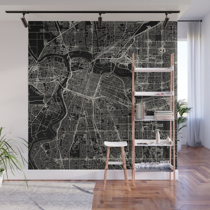 USA, Sacramento City Map - Aesthetic - Black and White Wall Mural