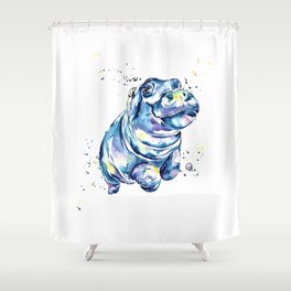 Hippo Colorful Watercolor Hippo Painting - Grace Shower Curtain