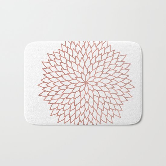 Mandala Flower Rose Gold on White Bath Mat