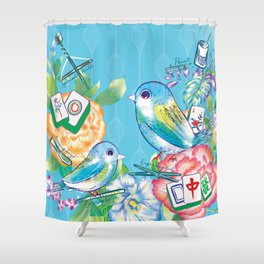 The nature of Mahjong in blue Shower Curtain