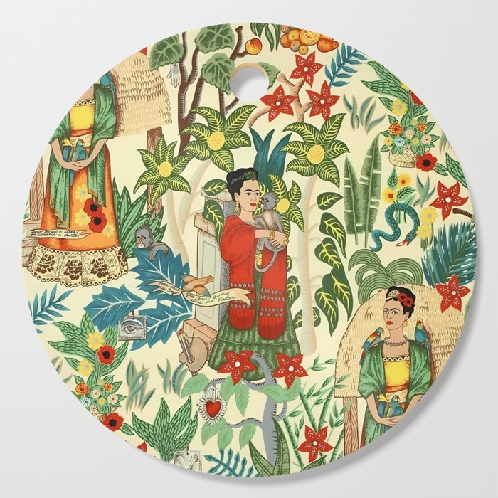 Frida's Coyoacán Mexican Garden of Casa Azul Lush Tropical  floral painting Cutting Board