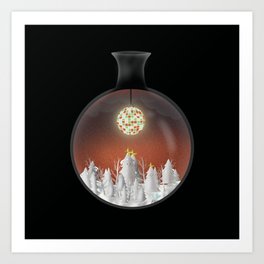 Christmas Forest with a Disco Ball in a Bottle Art Print