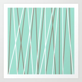 Stripe Criss Cross - Mint Brown White Art Print | Pattern, Abstract, Graphic Design, Illustration 