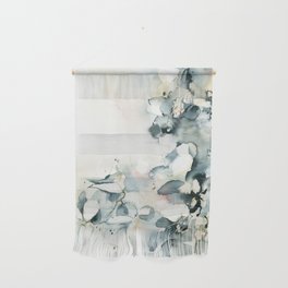 Abstract Teal and Blush Pink Botanical Painting Wall Hanging