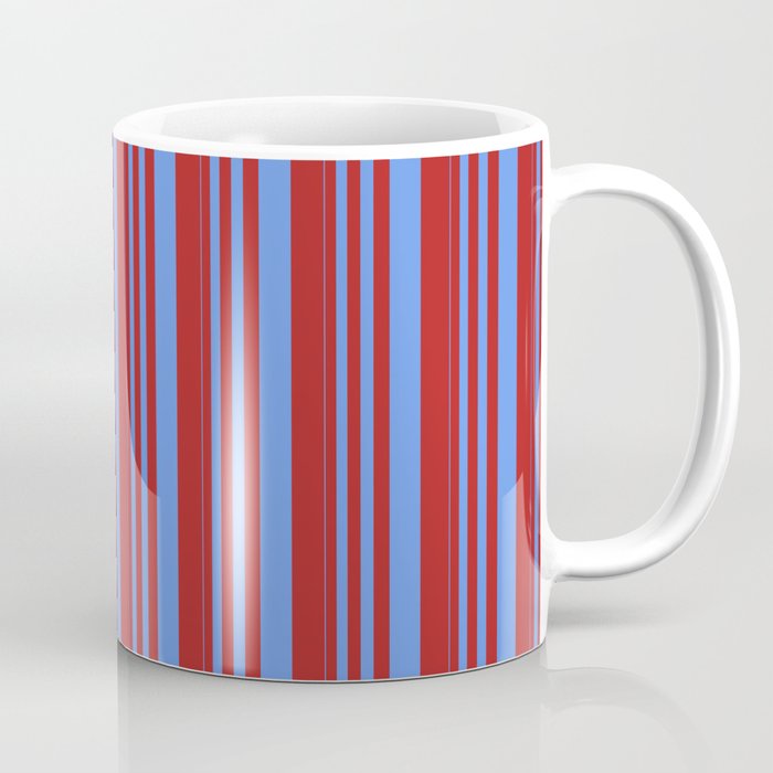 Cornflower Blue & Red Colored Lines/Stripes Pattern Coffee Mug