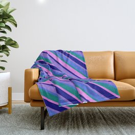 [ Thumbnail: Purple, Royal Blue, Teal, Violet & Blue Colored Stripes/Lines Pattern Throw Blanket ]