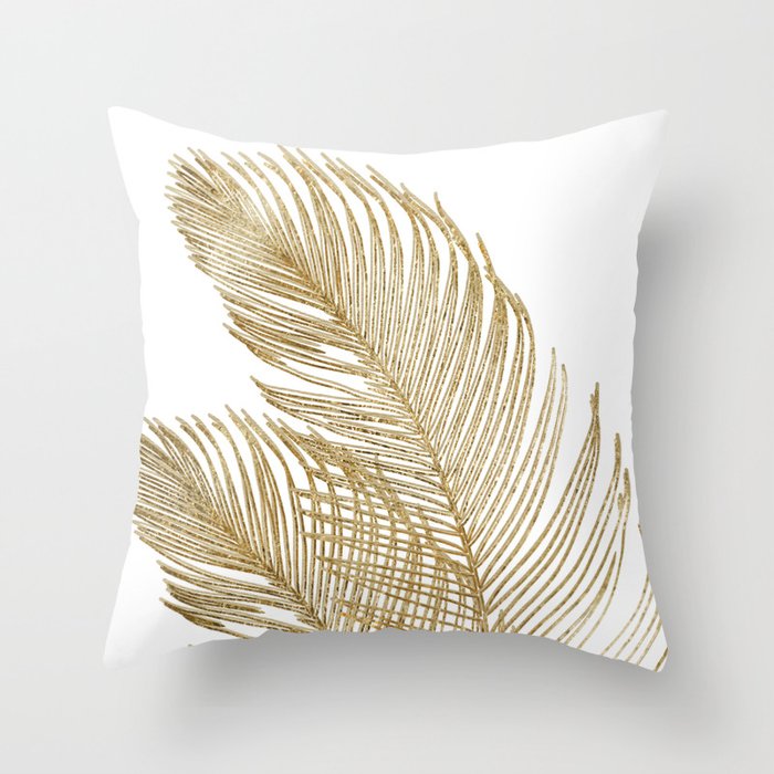 Palm Leaves Finesse Line Art with Gold Foil #2 #minimal #decor #art #society6 Throw Pillow
