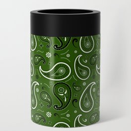 Black and White Paisley Pattern on Green Background Can Cooler