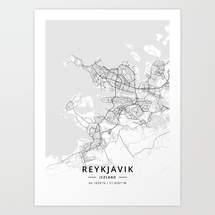 Reykjavik Iceland Light Map Art Print By Designermapart