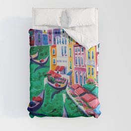 Oil painting of beautiful Venice, Italy on canvas. Modern Impressionism Duvet Cover
