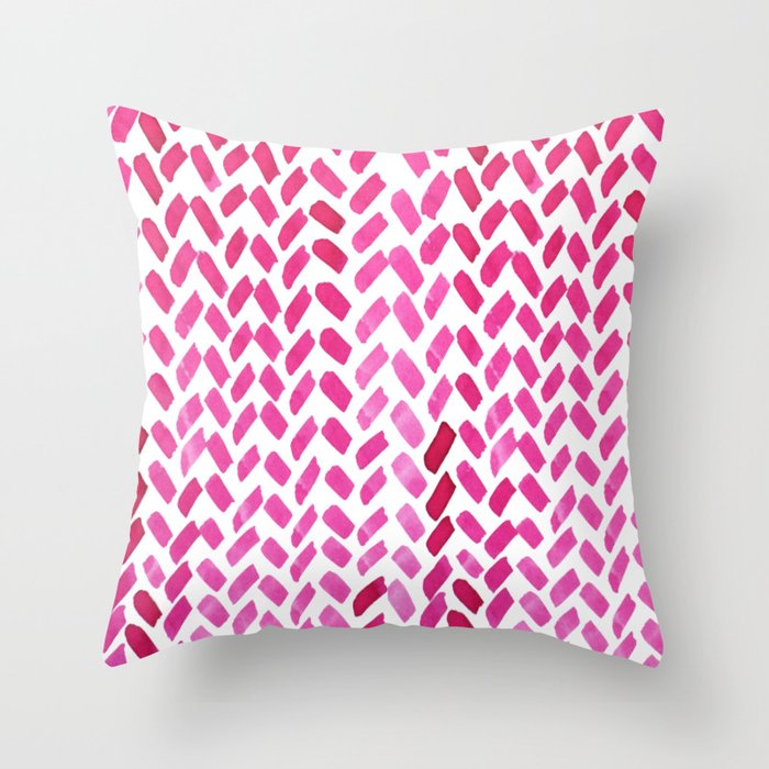 Cute watercolor knitting pattern - pink Throw Pillow