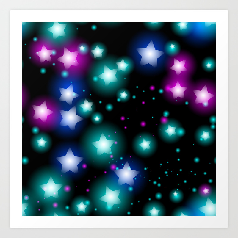 Abstract Starry Pattern With Neon Star On Black Background Galaxy
