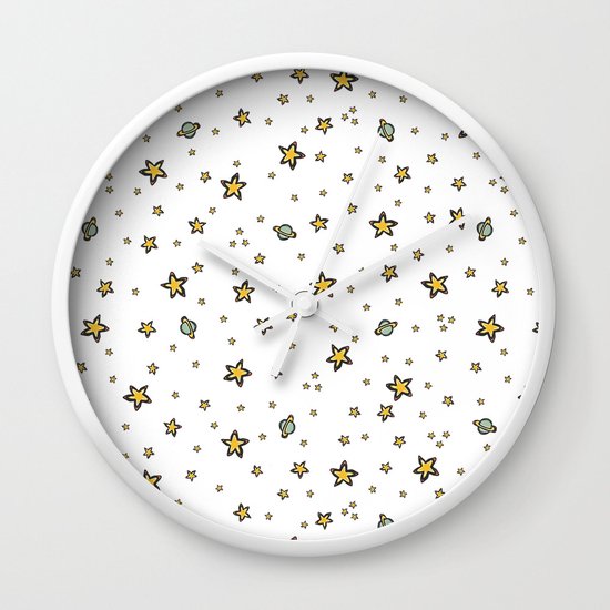 Starry Sky Seamless Vector Pattern Hand Drawn Illustration Yellow Stars Galaxy Wall Clock By Limolida Society6