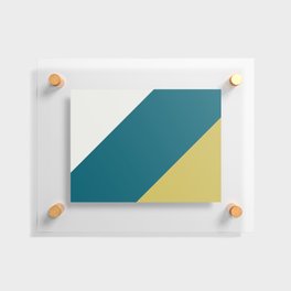 3 Bold Wide Angled Line Pattern Minimal Stripes Off White, Dark Yellow and Tropical Dark Teal Inspired by Sherwin Williams 2020 Trending Color Oceanside SW6496 Floating Acrylic Print
