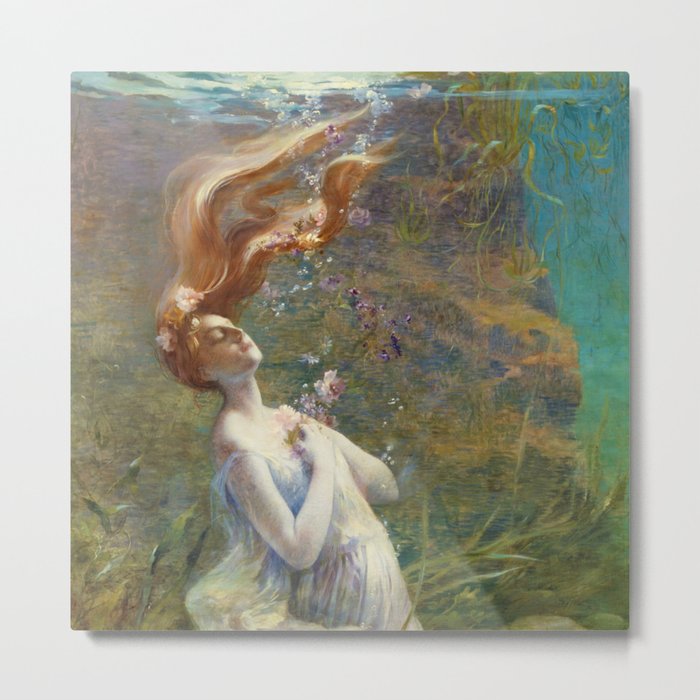 Ophelia madly in love (drowning) from William Shakespeare's Hamlet portrait woman under water painting Metal Print