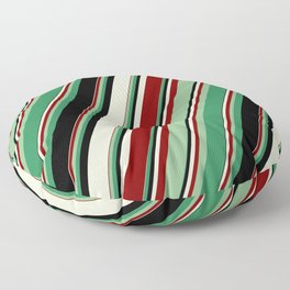 [ Thumbnail: Colorful Beige, Maroon, Dark Sea Green, Sea Green, and Black Colored Striped Pattern Floor Pillow ]