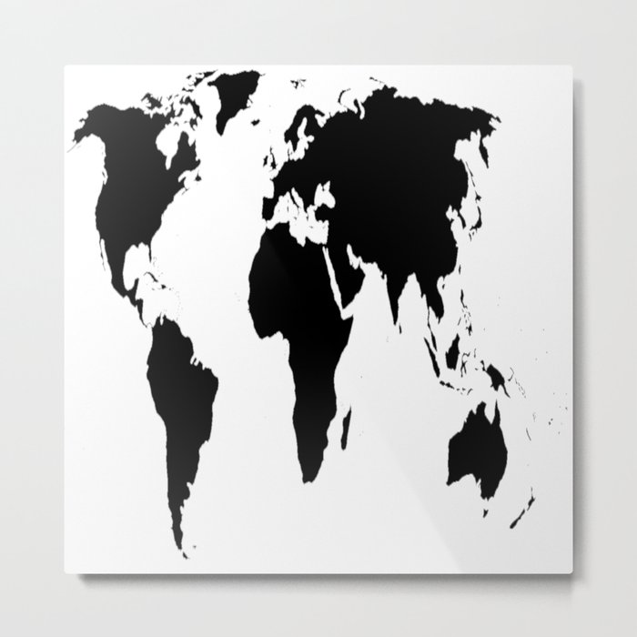 World Map in Black Metal Print