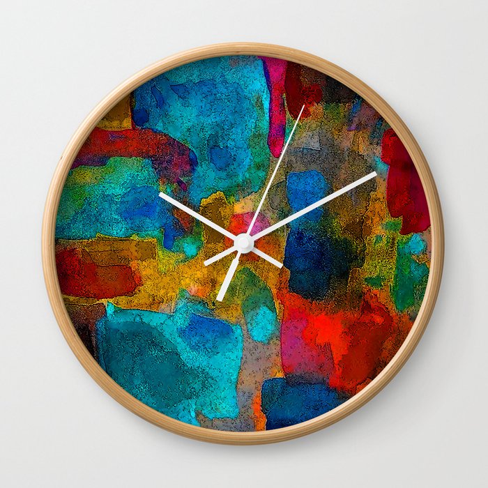 Color Therapy Watercolor Wash Turquoise and Red #110 Wall Clock